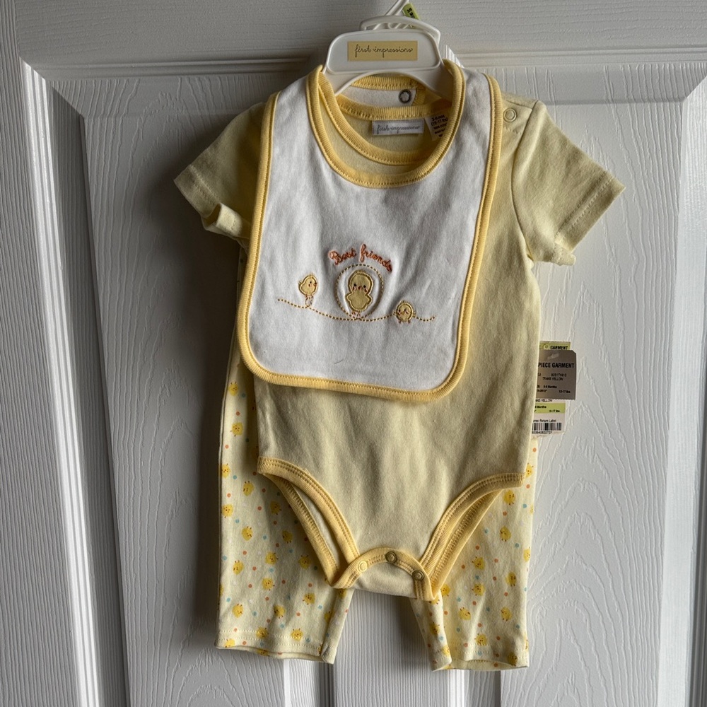 First Impressions Yellow Bib and Romper Set